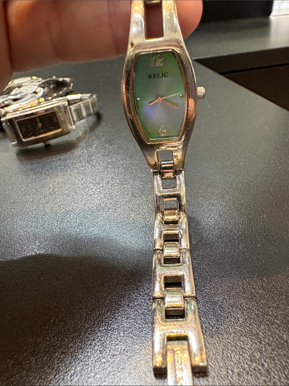 Relic Women's Silver Bracelet Watch with Green Mother-of-Pearl Dial